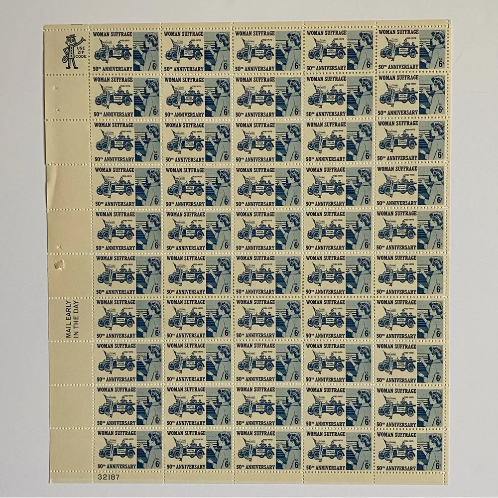Woman Suffrage Sheet of 50 1970 6 Cent Stamps Scott #1406 MNH Blue White Vote